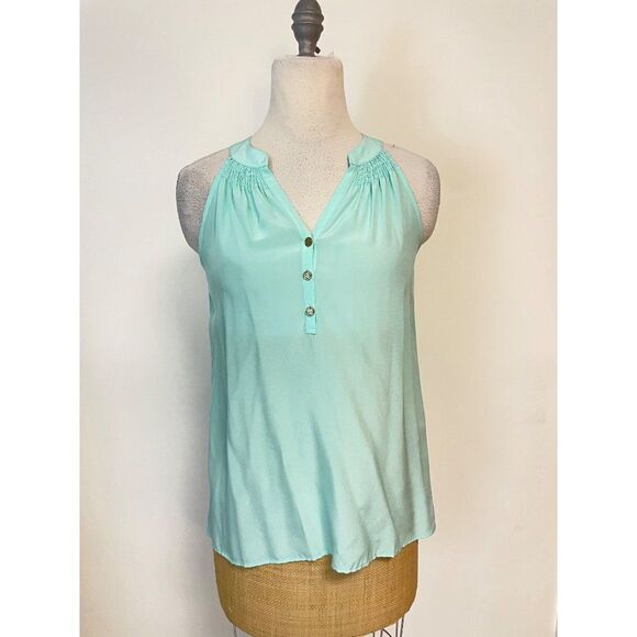 Lilly Pulitzer Bailey Silk Sleeveless Button Detail Turquoise Top XS - Picture 3 of 6